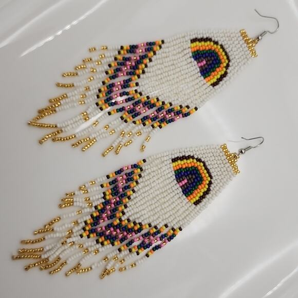 Rainbow Boho Beaded Earrings - Picture 4 of 8